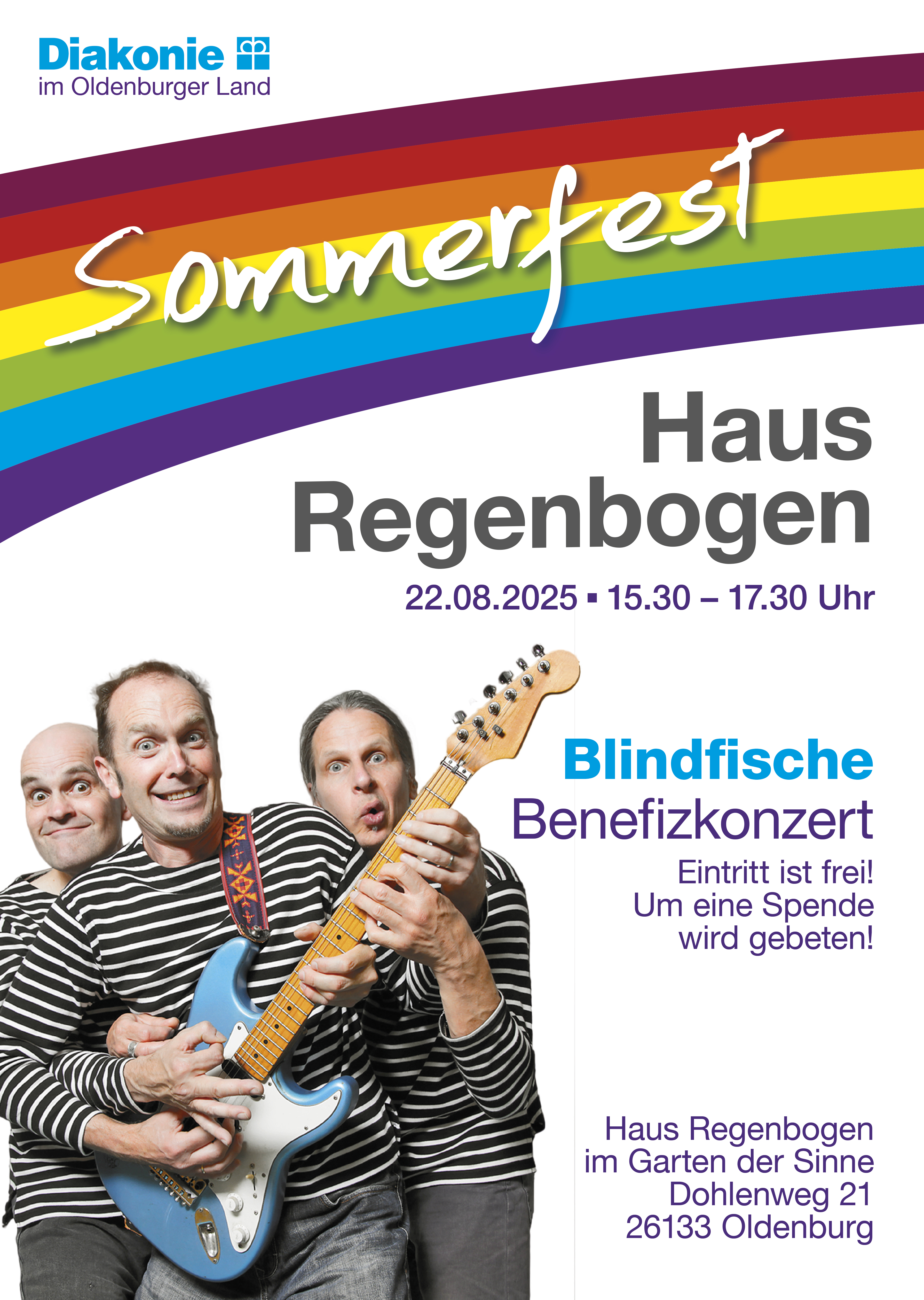 Sommerfest im Haus Regenbogen Die Oldenburger Band "Blindfische" spielt am 22. August 2025 ein Benefizkonzert im Garten der Sinne vom Haus Regenbogen.